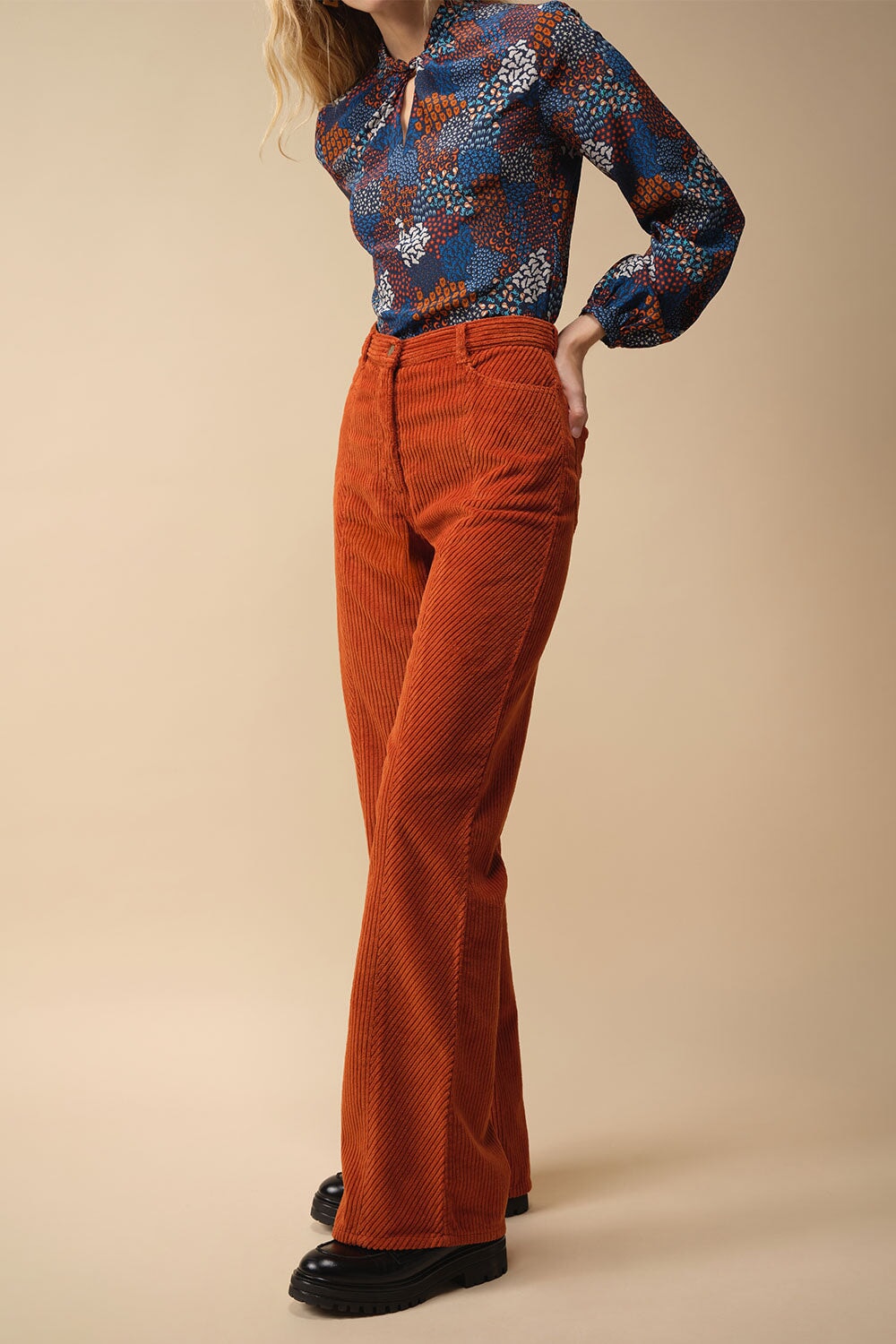Pantalon Idéaliste en velours Citrouille