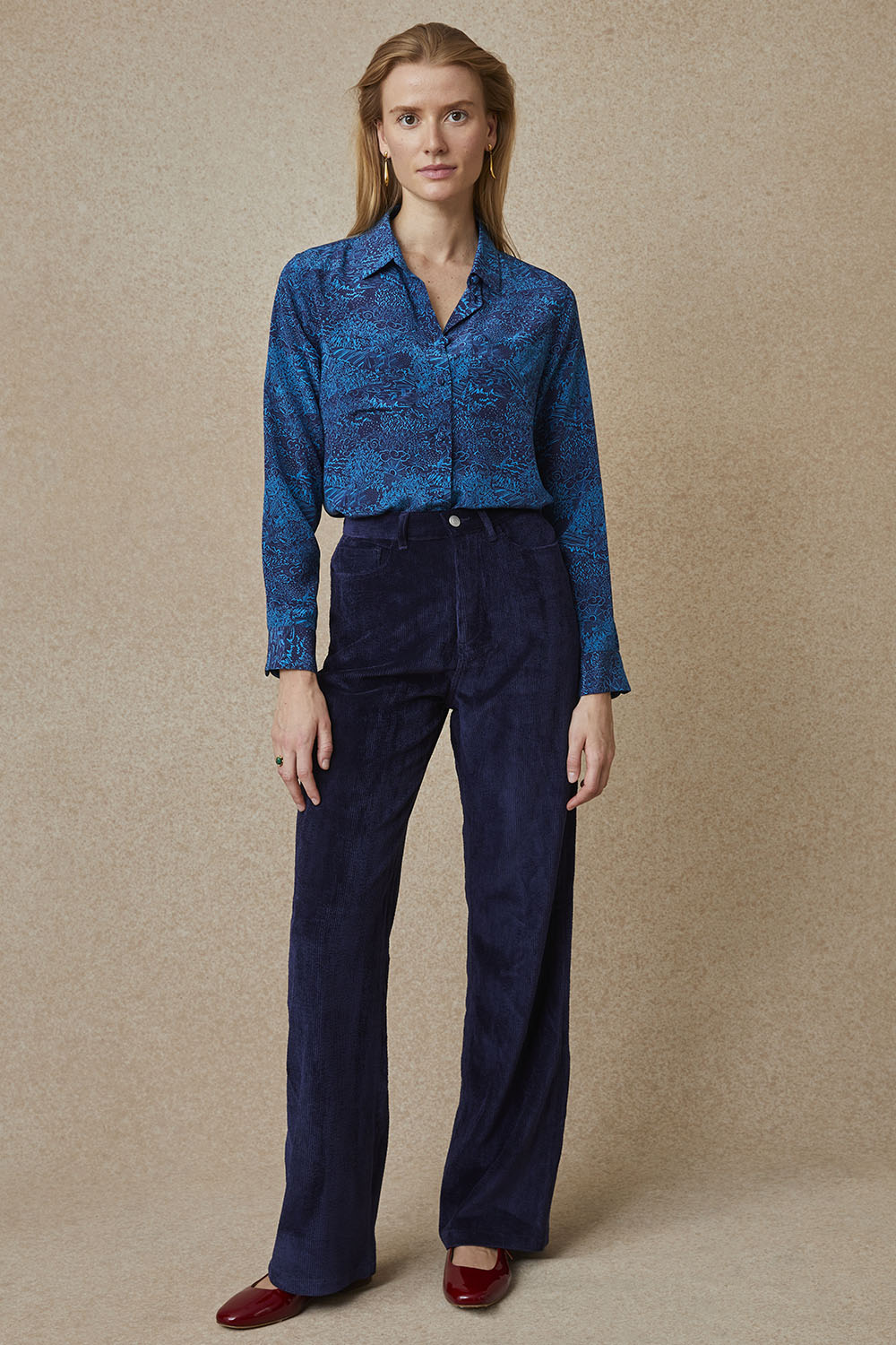 Pantalon Idéaliste en velours Bleu Nuit