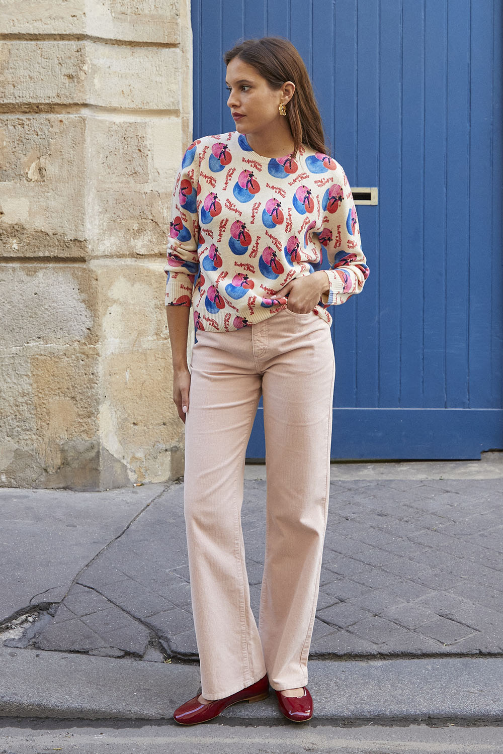 Pantalon Idéaliste en velours Rose Poudré