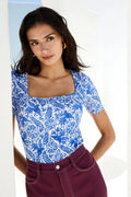 T-shirt Paresseuse en coton Oiseau de Nuit Bleu