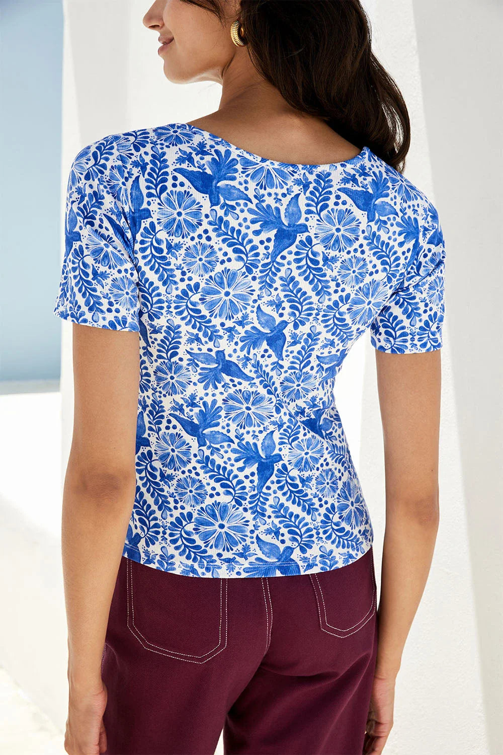 T-shirt Paresseuse en coton Oiseau de Nuit Bleu