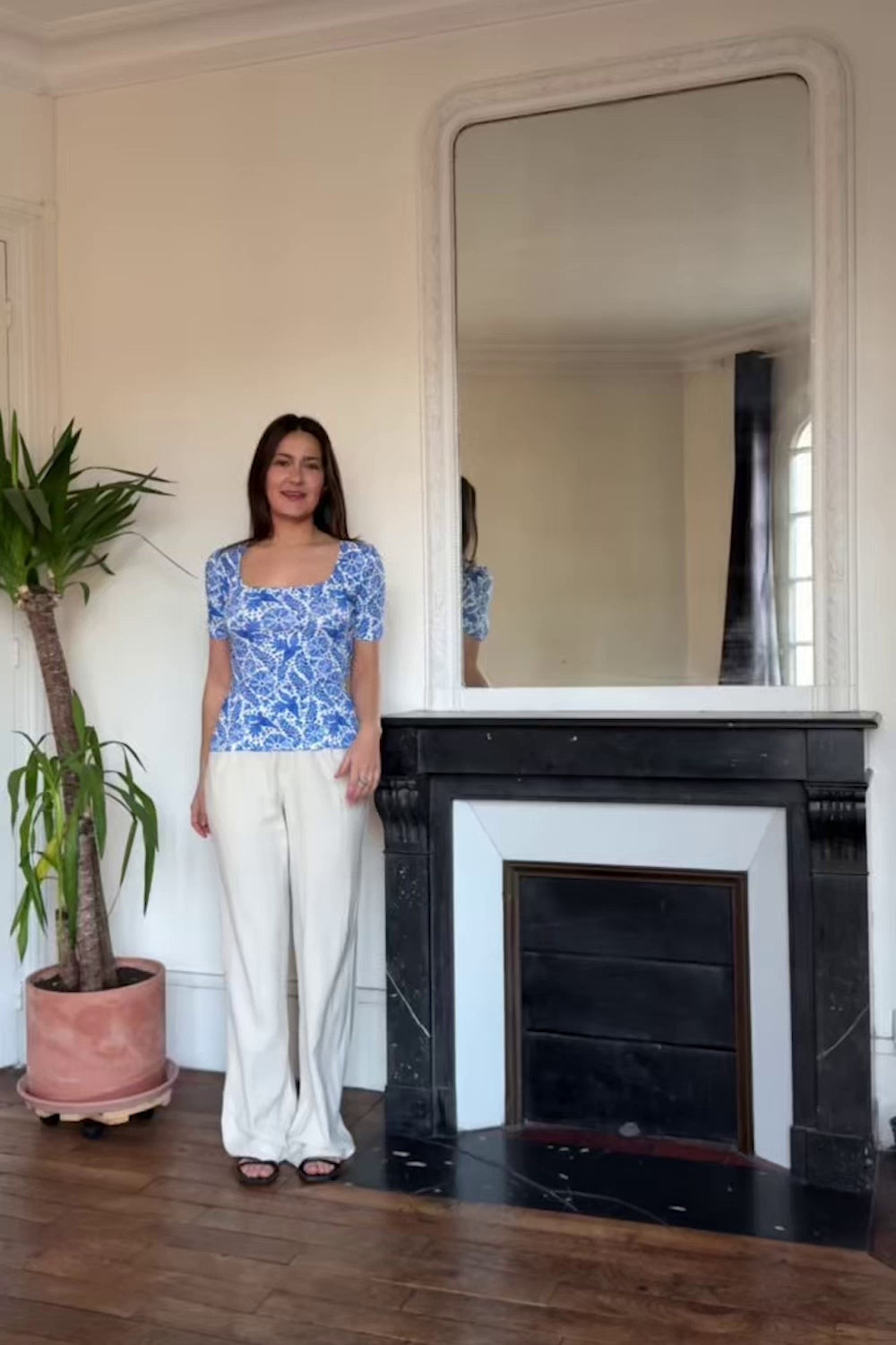 T-shirt Paresseuse en coton Oiseau de Nuit Bleu