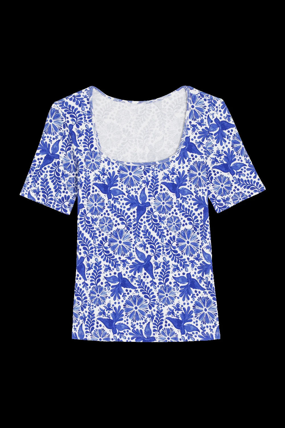 T-shirt Paresseuse en coton Oiseau de Nuit Bleu